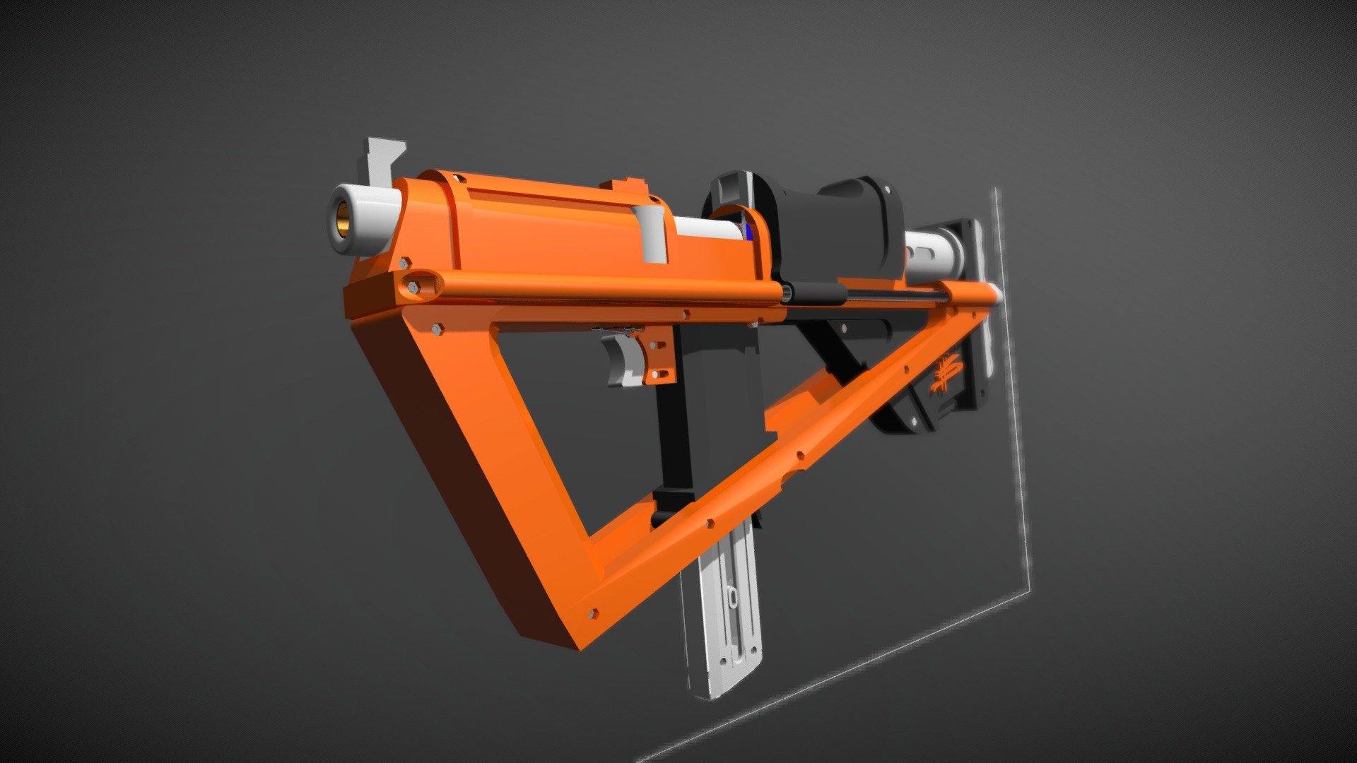 Based on design by HotKoin that can be found here: https://www.reddit.com/r/Nerf/comments/ivoy32/just_a_simple_magingrip_carbine/

The original blaster was a springer but by popular demand i designed a solenoid based semiauto flywheel powered blaster, built from the ground up to retain the aesthetics of the original design.

Features a custom flywheel cage, two stage trigger system, lipo cage, katana compatible ingrip magwell and collapsible stock (the original design used the top part as a priming handle but was converted to a stock)

This is in progress and volunteers for printing are needed to refine the design!!!
Get the files for printing here: https://www.thingiverse.com/thing:4609526 - Triagon flywheel blaster - Download Free 3D model by wray2064 3d model
