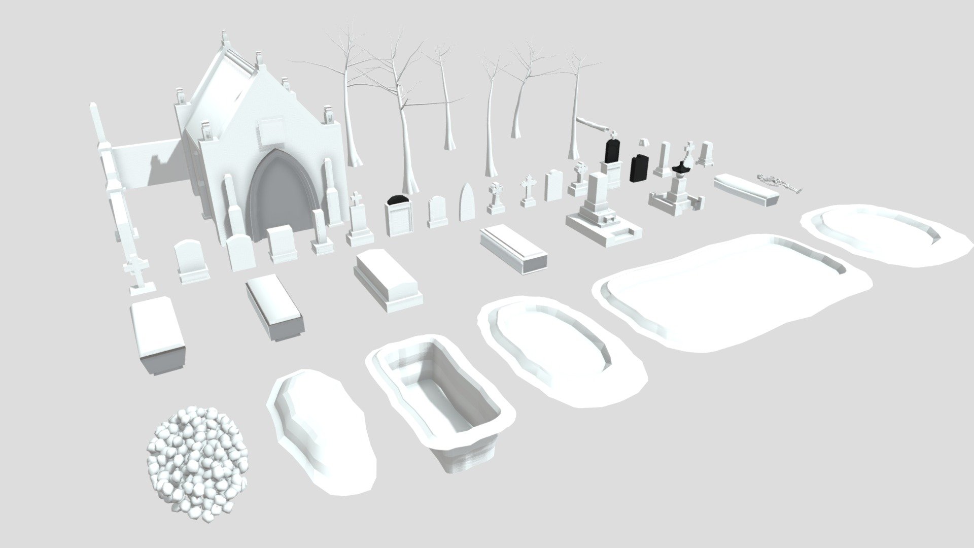 43 Low Poly Cemetery props Collection gravestone grave tombstone stone cemetery Graveyard death dead lowpoly tomb halloween crypt headstone cemetery horror graveyard landscape mausaleum churchyard church funeral grave MAX 2016, Max 2019, OBJ and FBX - 43 Low Poly Cemetery Collection - Buy Royalty Free 3D model by kopofx 3d model