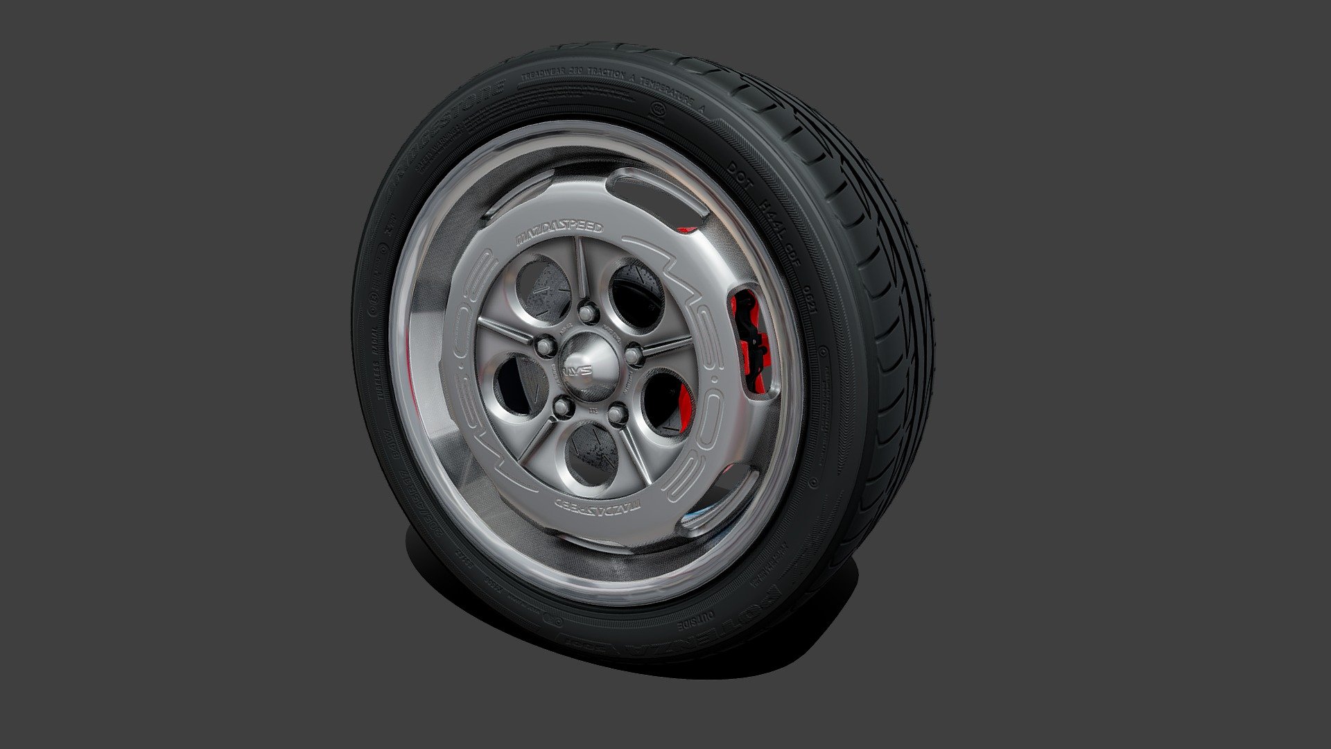 Mazda MS·02 Wheel / Rim &amp; Bridgestone Potenza

Modeled in Blender with the help of Adobe Photoshop and Illustrator 3d model