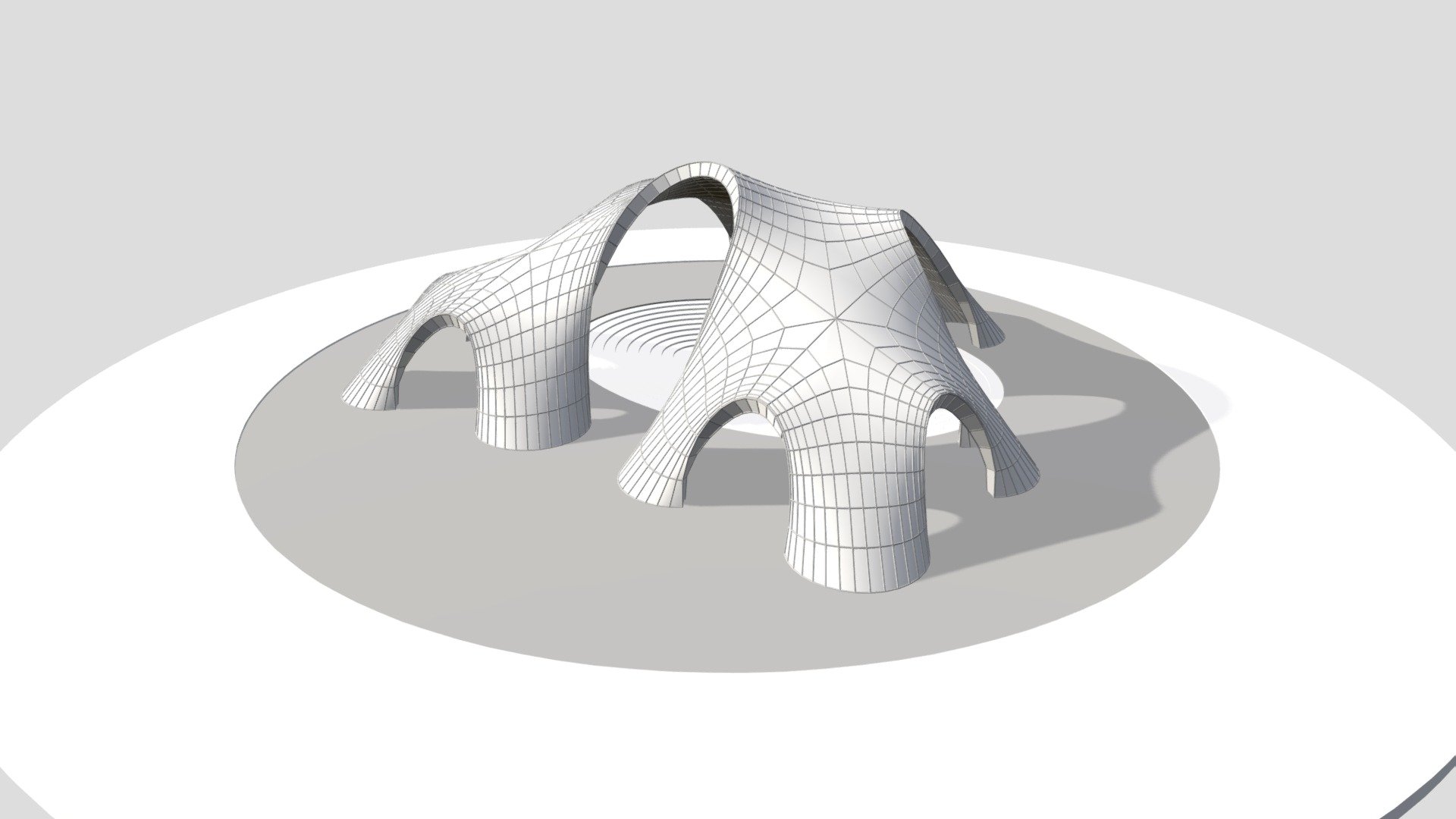 A Futuristic structure of Vault network surface with various large openings with an amphitheater elliptical steps in the middle, the sci-fi form represents a multipurpose open air landscape feature and can be a Landmark that gives a unique architectural spatial experience 3d model
