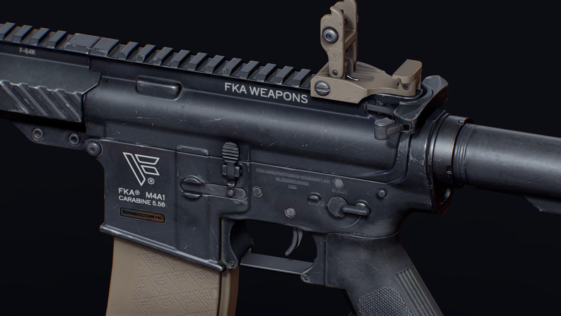 Game-Ready PBR(Metal-Rough)AR15 with attachments. Model is ready for rig and has modeles inside parts(shutter, magazine gate).
Asset equiped with textures: Rifle(4k) Silencer(2k), Sight(4k), Tactical Grip(2k)
*Check rendered images for 4k resolution: https://www.artstation.com/artwork/NGokNb . Model in 3d viewer in 1k resolution.

All trademarks in this model are fictitious, feel free to use this item in any commercial or non-commercial projects.

UV has overlaps.

Polycount: Rifle - 13500 Tris. Sight - 4660 Tris. Silencer - 782 Tris.

Tactical Grip - 660 Tris. Uv with overlaps. Also attached are screenshots of the standard lighting (e.g. environment map Panorama).
Please contact us with any questions and issues. Hope you Enjoy!



Attached Archive has: fbx, obj, textures and blender file also 3d model