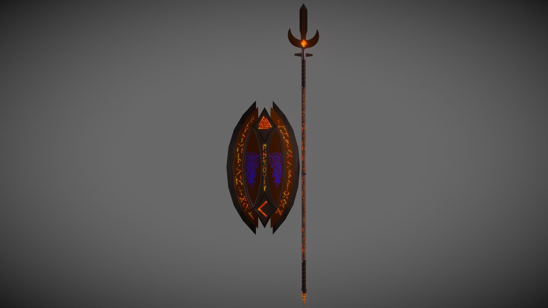 Spear and Shield Forged by the dwarves for the valkyrie and warrior queen of the north, Kara, the daughter of fire. The runic inscription on the spear read &ldquo;Kara, Fire Tempest, Celestial Flames
