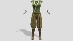 $AVE Female Ninja Kungfu Wear green, steampunk, monk, indian, ninja, fashion, girls, top, clothes, pants, asian, shoes, combat, chinese, old, villager, costume, womens, outfit, kungfu, wear, wrap, gloves, pbr, low, poly, female, fantasy, japanese