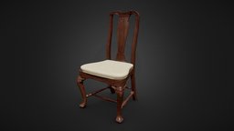 Queen Anne Side Chair realistic, game-ready, blender-3d, realistic-gameasset, chair-furniture, low-poly, pbr, lowpoly, chair, substance-painter, gameasset