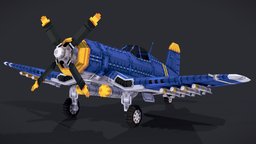 Fighter plane airplane, aviation, aircraft, airplanes, blockbench, f4ucorsair, pixelart3d, minecraft, lowpoly, pixelart