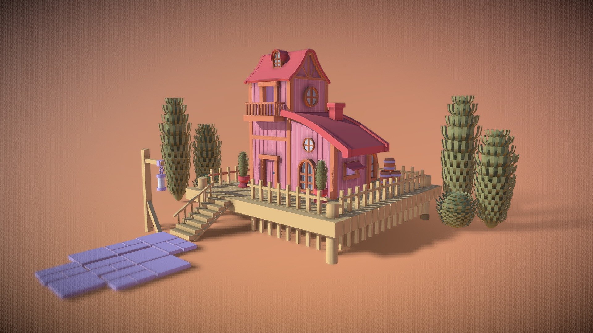 Pink house. Barbie's Dream - Pink House - Download Free 3D model by CGulia 3d model