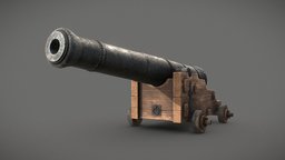 Old Naval Cannon marine, bronze, vessel, powder, naval, old, cannon, cannonball, weapon, pbr, lowpoly, military, ship, wood, pirate, war, sea, gameready, boat