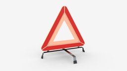 Car emergency sign transportation, red, triangle, highway, road, help, sign, emergency, safety, accident, trouble, warning, roadside, breakdown, 3d, vehicle, pbr, car