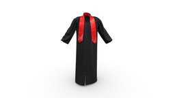 Male Graduation Gown And Sash red, gown, mens, graduation, pbr, low, poly, male, black, sash