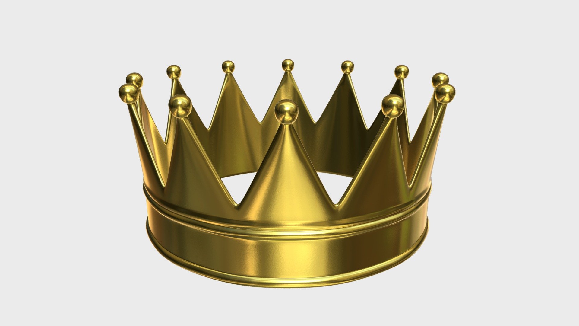 === The following description refers to the additional ZIP package provided with this model ===

Gold crown 3D Model, nr. 9 in my collection. Production-ready 3D Model, with PBR materials, textures, non overlapping UV Layout map provided in the package.

Quads only geometries (no tris/ngons).

Formats included: FBX, OBJ; scenes: BLEND (with Cycles / Eevee PBR Materials and Textures); other: png with Alpha.

1 Object (mesh), 1 PBR Material, UV unwrapped (non overlapping UV Layout map provided in the package); UV-mapped Textures.

UV Layout maps and Image Textures resolutions: 2048x2048; PBR Textures made with Substance Painter.

Polygonal, QUADS ONLY (no tris/ngons); 29568 vertices, 29568 quad faces (59136 tris).

Real world dimensions; scene scale units: cm in Blender 3.1 (that is: Metric with 0.01 scale).

Uniform scale object (scale applied in Blender 3.1) 3d model