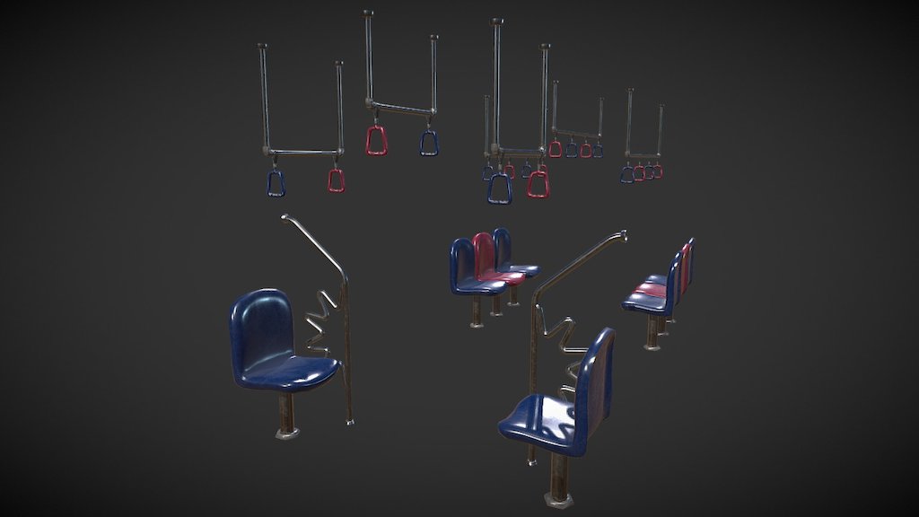 Low poly game asset: subway train seats made for TimefireVR.com game Hypatia 3d model