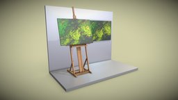 Oil Painting green, red, easel, gallery, picture, golden, oil-painting, software-service-john-gmbh, low-poly, decoration, interior, dirk-john, green-with-red-and-gold-hidings, hidings