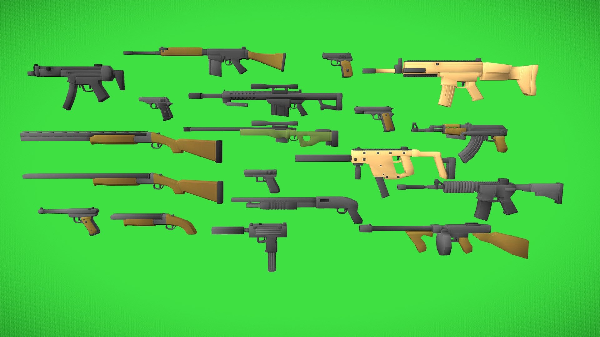 LOWLY POLY - CARTOON GUNS
19 low poly rigged guns.
All the rigs have a &ldquo;main