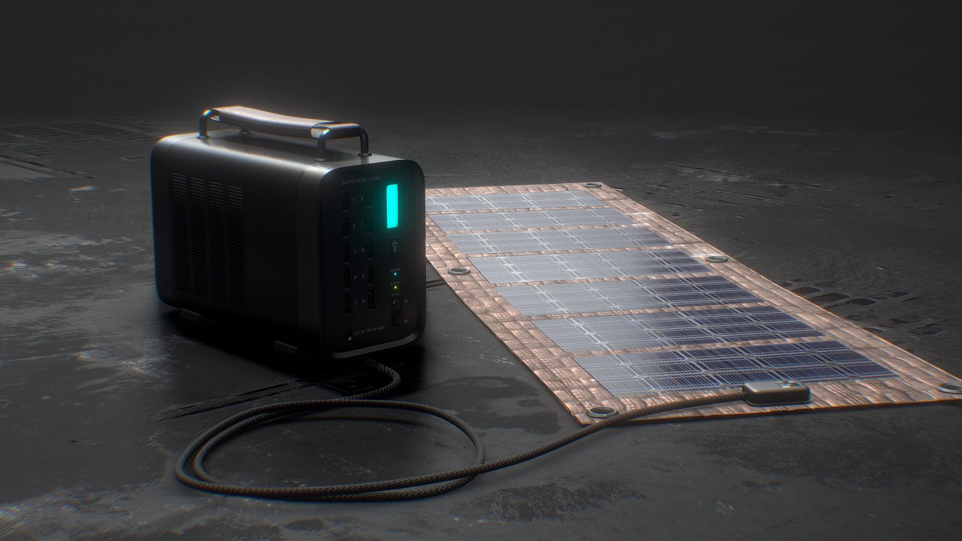 2000 WATT PEAK OUTPUT: 1000W Continuous output and 880Wh capacity, the solar powered generator can handle most outdoor situations.

Drag and drop and you are good to go. 4k textures, separated materials.

Separate texture for each object. .obj, .fbx and *.blend included in the aditional final. Low and high poly version. The files are properly organized and ready for export and re-bake if you want to make a change.Also a light rig is included to show the model. I can also provide the Substance Painter File and bigger textures if needed.

Check my profile for free models https://sketchfab.com/re1monsen If you enjoy my work please consider supporting me I have many affordable models in the shop.

Feel free to contact me. I’d love yo hear from you.

Thanks! - Portable Solar Battery - Buy Royalty Free 3D model by re1monsen 3d model