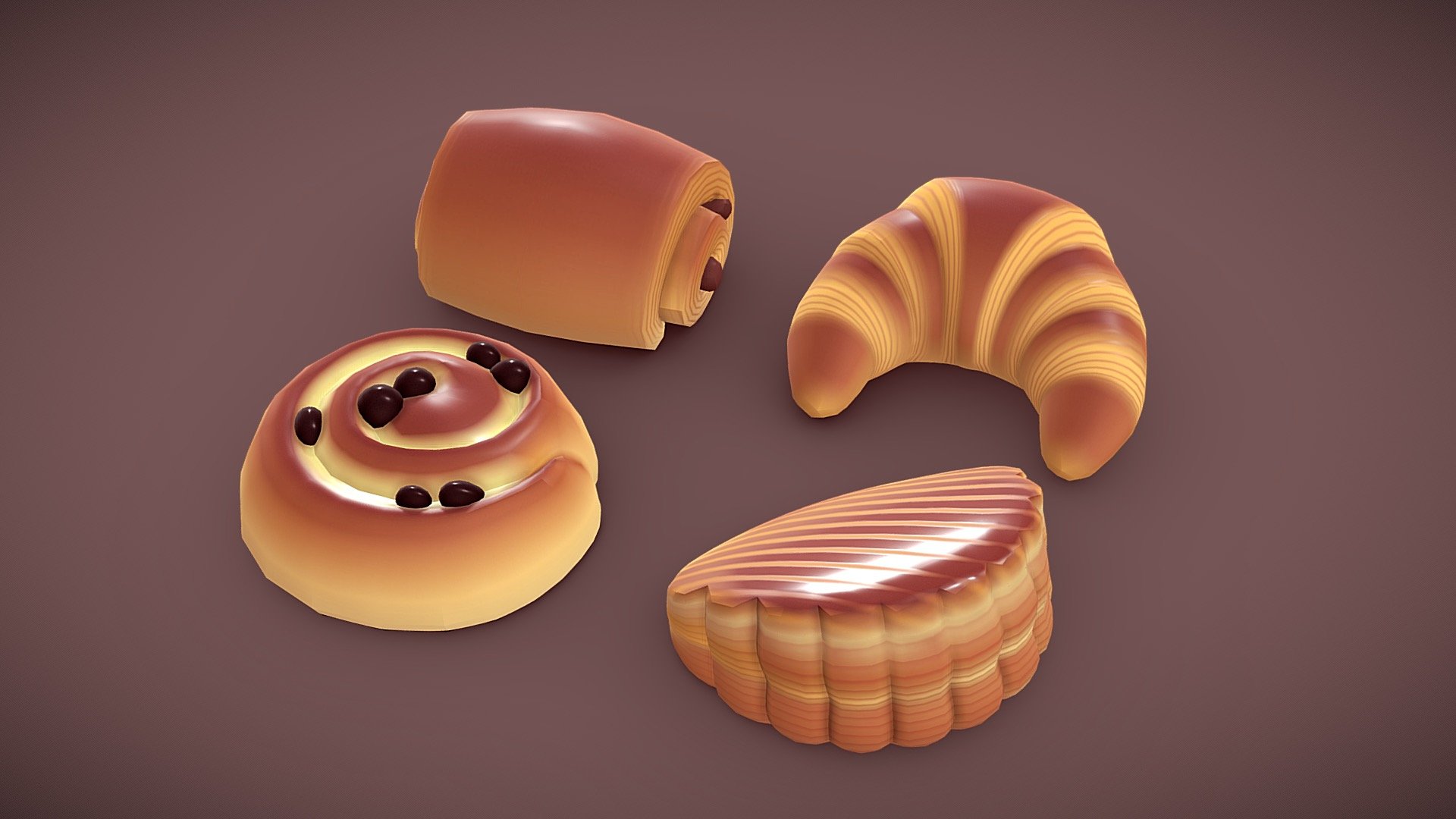 French Pastry Stylized lowpoly ready for subdiv.

Croissant, chocolatine, pain aux raisins, chausson aux pommes.

1024x1024 texture. Diffuse/Roughness/Specular 3d model