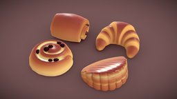 French Pastry Set 01 french, bread, pastry, croissant, biscuit, viennoiserie, chocolatine, cartoon, stylized