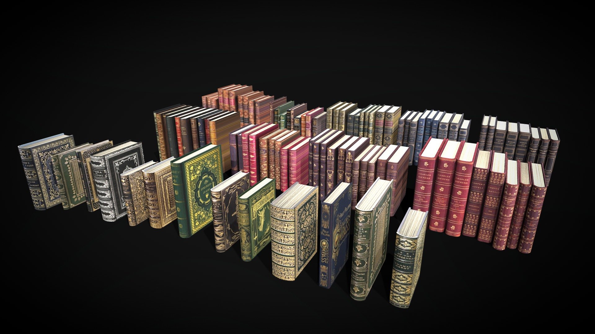 Nine elegant old book packs, with thirteen separate books 3d model