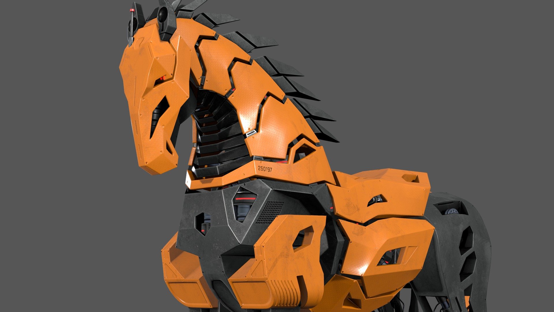 Sci-Fi horse Low-poly 3D model

43 940 Triangles

Texture Map 4k / PNG (3 texture set) 

Base color | Normal | Roughness | Metalness | AO | Emissive

Files format : FBX

https://www.cgtr ader.com/3d-model s/animals/mammal/sci-fi-mech-horse - Sci-Fi mech horse - 3D model by LIFEvKIFE 3d model