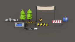 Low Poly Park Assets + Adidas Shoes tree, banner, road-block, low-poly, rock, adidas-shoes, road-pit, road-bump
