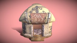 Cartoon Yurt 3 furniture, game-ready, yurt, optimized, illustration, kazakh, close-up, carpets, render, low-poly, lowpoly, home, textured, history, gameready