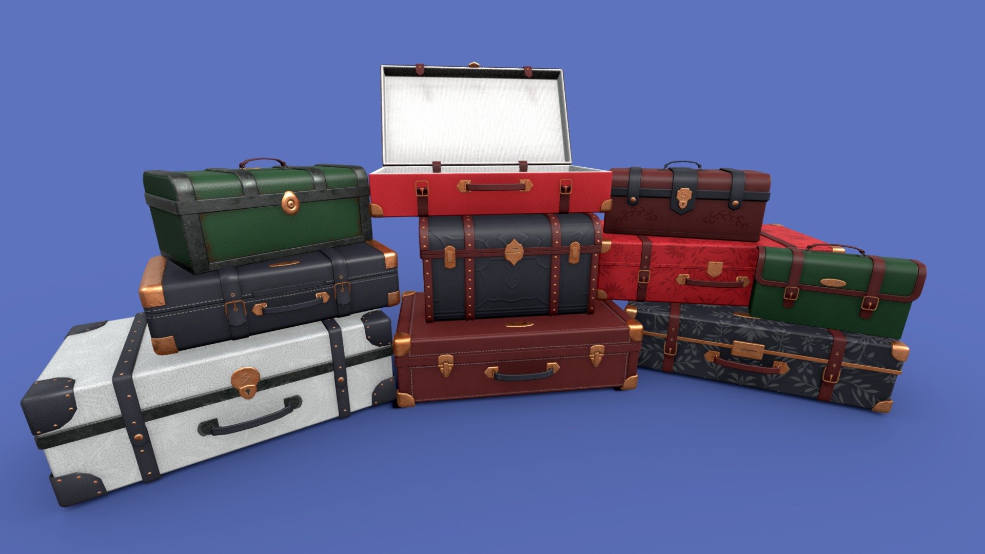 Discover exquisite collection of antique suitcases that harken back to the glorious days of travel! These remarkable pieces exude the timeless elegance and class of the 19th century. With their intricate metalwork and sumptuous leather textures, they're more than just luggage – they're a journey back in time. Elevate your 3D scenes with a dash of retro sophistication, and let these vintage treasures be the star of the show! - Suitcase Pack - Download Free 3D model by Janis Zeps (@zeps9001) 3d model