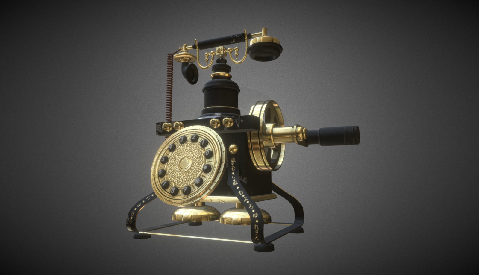 Here is a little props I had a lot of fun to create. 
Its inspiration is a roulette phone from the victorian era 3d model
