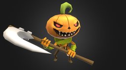 Poly HP rpg, cute, demon, enemy, jrpg, character, unity, lowpoly, gameart, gameasset, animation, stylized, monster, fantasy, pumpkin, gameready, evil, noai