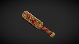 Tooth Club Low poly wooden, tribal, club, weapon, gameart