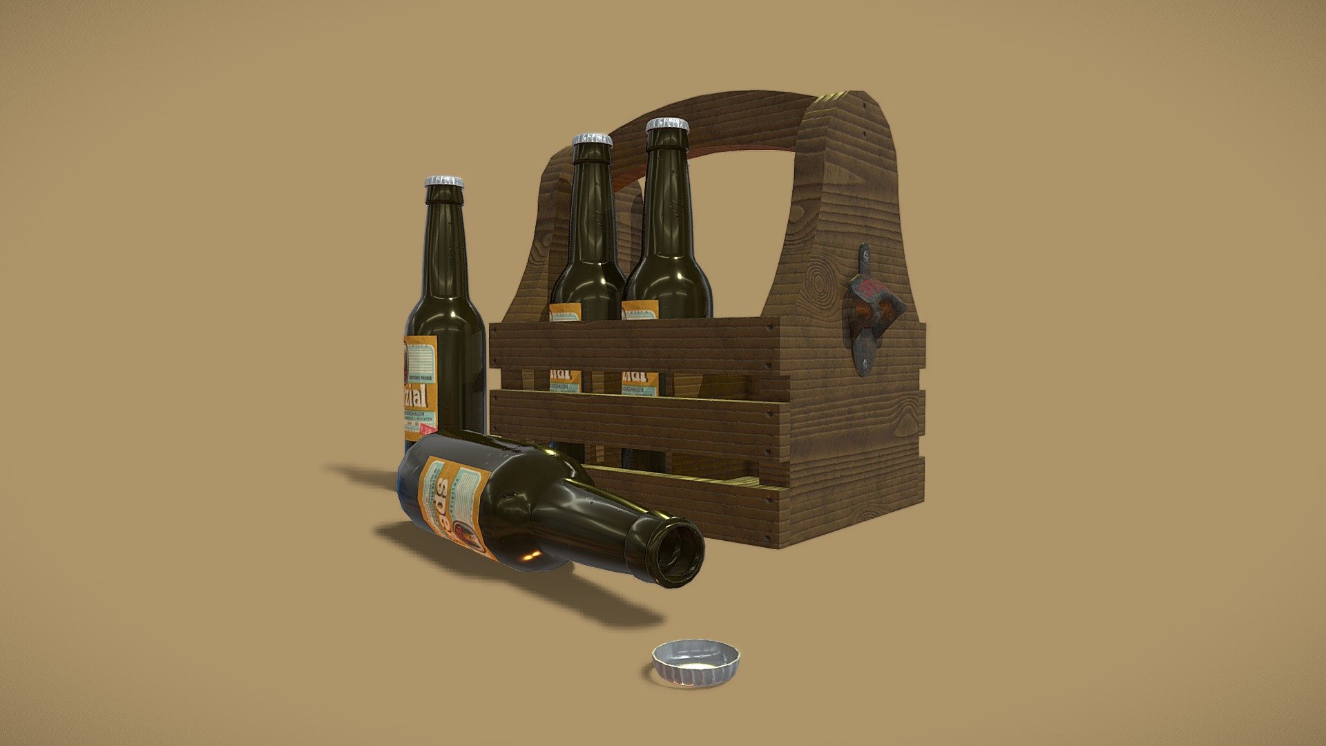 Low poly model.
Textured using Substance Painter.
Modelled accurately to scale from existing products.
Ready for use in a game/animation scene.
Bottle and caps are seperate object and can be removed from the carrier.

My Portfolio - Wooden Beer Carrier - Download Free 3D model by Daz (@Darren.Hogan) 3d model