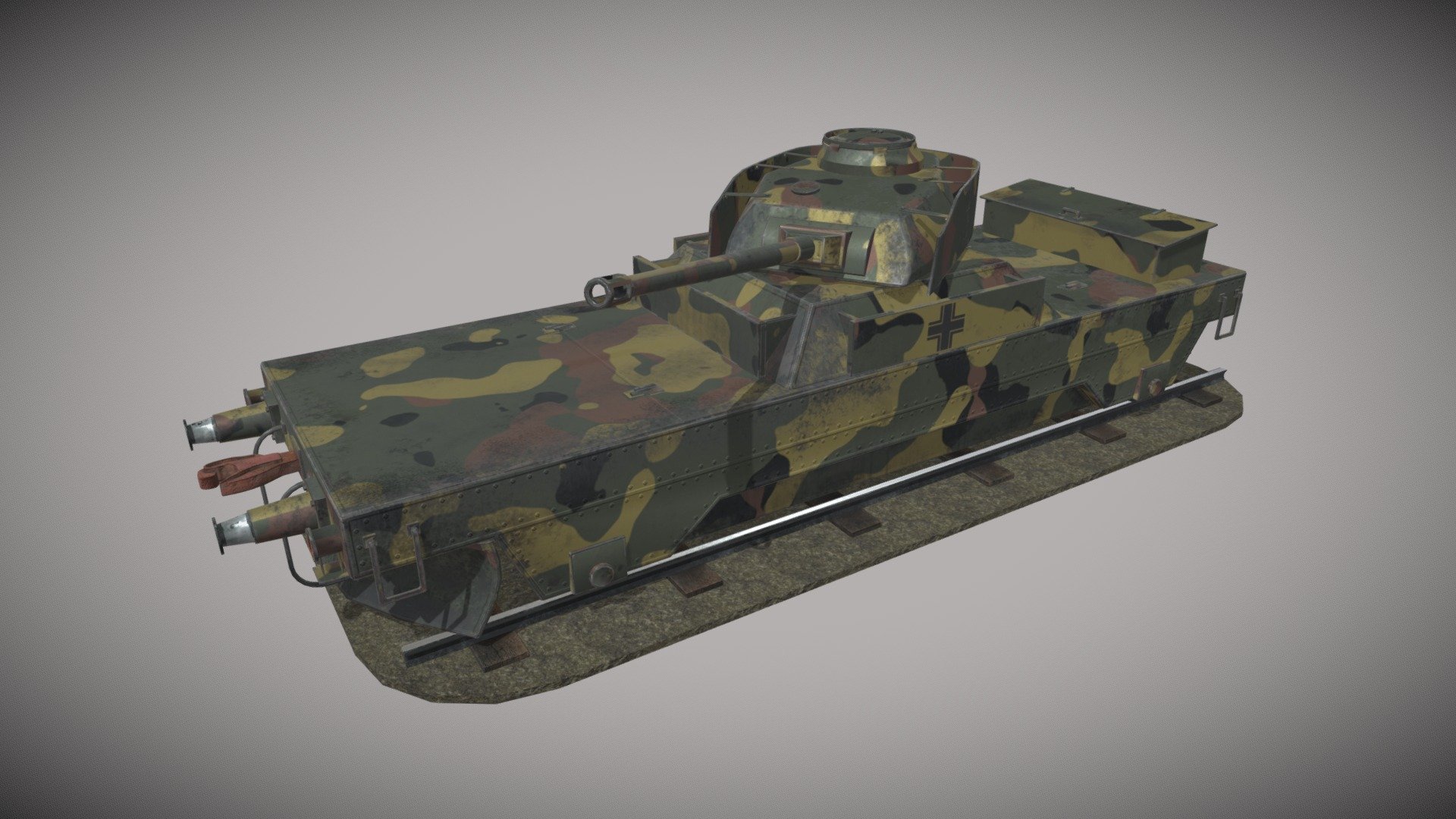 Tank Hunter car, part of WW2 German Armoured Train..BP 44 - BP44-TankHunter car - 3D model by blendsterlicious 3d model