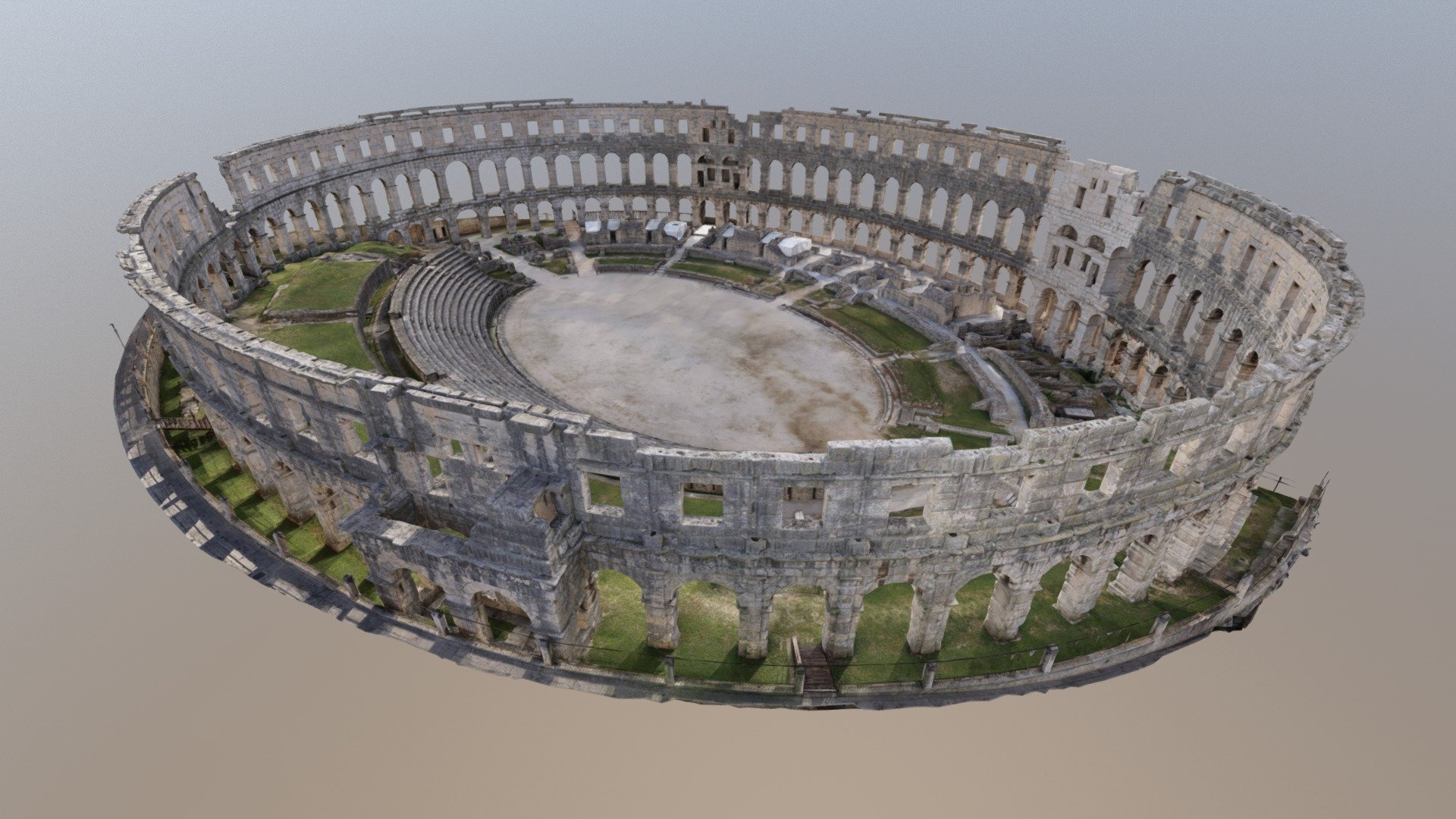 This is reduced 3D polygonal model of the Roman Amphitheater in Pula (Croatia), created from 5790 photos + 3D scans. Original model has 1.1B polygons.

The goal of the project was to create high-res polygonal model and unfolded orthophoto of the amphitheatre's outer walls.

3D scanning and photogrammetry by Vektra d.o.o 3d model