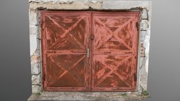Old red rusty garage door