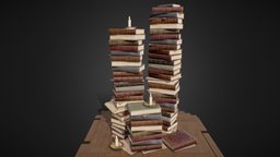 Old Library Books Stacked victorian, wizard, vintage, paper, unreal, mystery, books, antique, candle, realistic, old, game-ready, victorian-furniture, unity, low-poly, asset, game, blender, pbr, substance-painter, witch, animated, fantasy, magic, stacked-books, book-pile, piled-books, pile-of-books