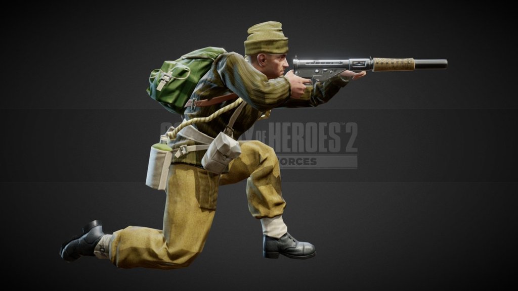 From Company of Heroes 2: The British Forces
http://www.companyofheroes.com

The elite of the British army, commandos were all volunteer troops from across all the branches of the military, trained under live-fire conditions. Physical fitness, toughness, and aggressiveness were necessities of commando troops 3d model