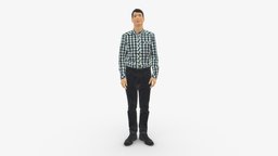 Man In Plaid Shirt 0385 style, shirt, people, fashion, clothes, miniatures, realistic, plaid, character, model, man, male