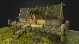 Ancient Viking Longhouse Low-Poly dae, ancient, games, viking, celtic, obj, fbx, nordic, longhouse, celtic-knot, architecture, low-poly, pbr, lowpoly