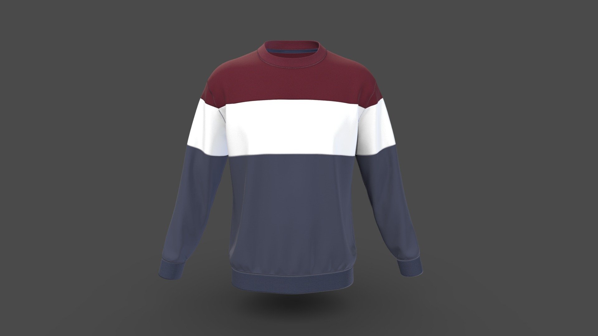 Men Classic Color Block Sweatshirt
Version V1.0

Realistic high detailed Mens Sweatshirt with high resolution textures. Model created by our unique processing &amp; Optimized for 3D web and AR / VR

Features

Optimized &amp; NON-Optimized obj model with 4K texture included


Optimized for AR/VR/MR
4K &amp; 2K fabric texture and details
Optimized model is 3.11MB
Unit measurement of obj is cm
Knit fabric texture and print details included
GLB file in 2k texture size is 1.92MB
GLB file in 4k texture size is 6.7MB (Game &amp; Animation Ready)
Unit measurement of glb is meter
Suitable for web application configurator development.
Fully unwrap UV
The model has 1 material
Includes high detailed normal map
Triangular Mesh with 16.5k Vertices
Texture map: Base color, OcclusionRoughnessMetallic(ORM), Normal

Tpose  available on request

For more details or custom order send email: hello@binarycloth.com

Website:binarycloth.com - Men Classic Color Block Sweatshirt - Buy Royalty Free 3D model by BINARYCLOTH (@binaryclothofficial) 3d model