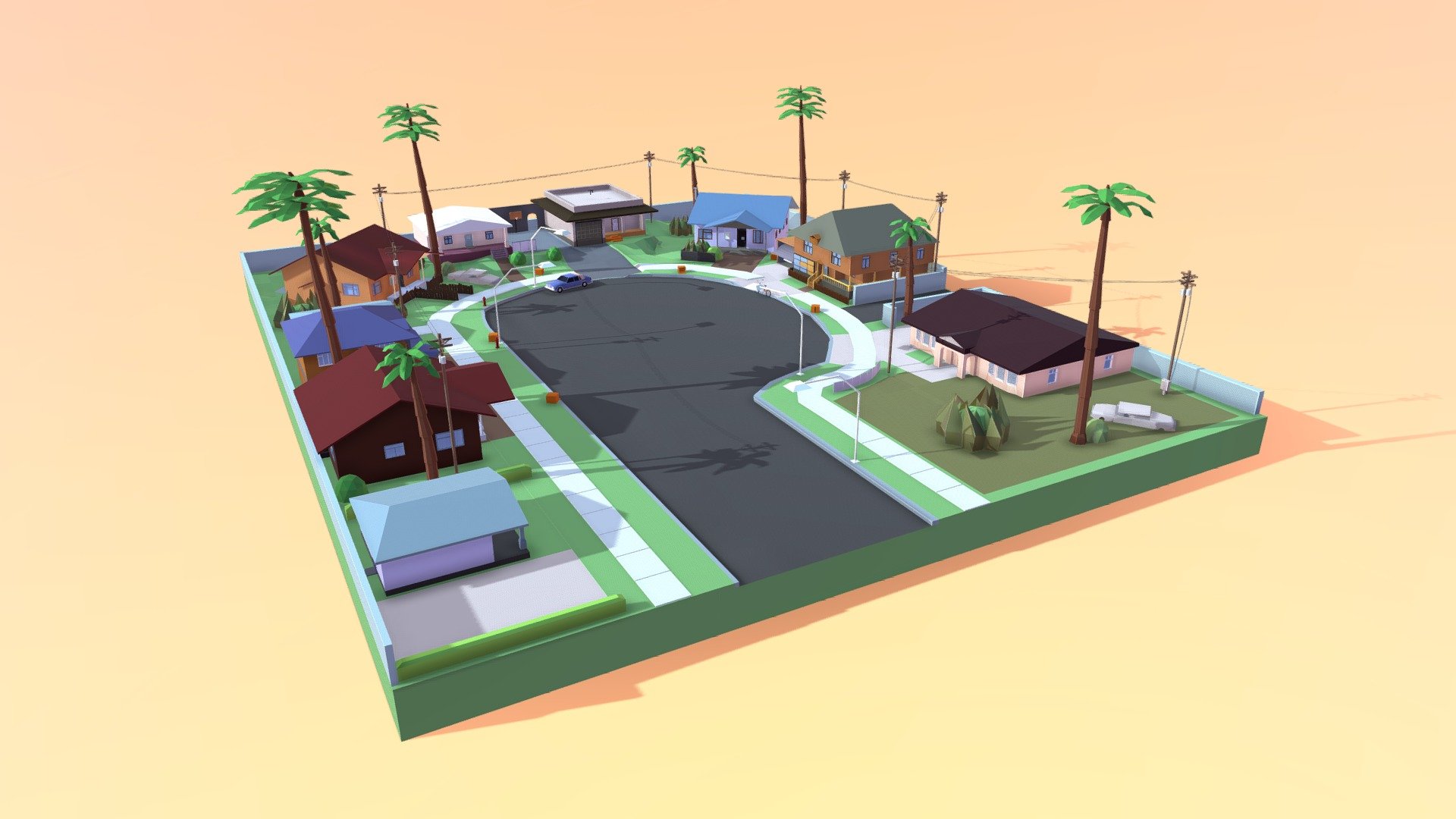 stylized low poly scene grove street - Grand theft auto San Andreas | Grove street - Download Free 3D model by Donstereo 3d model
