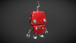 Cartoon Robot Guy red, aged, robot, gameready