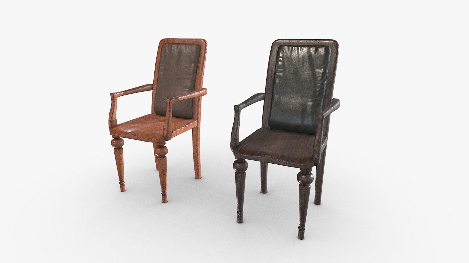 A pair of worn victorian style wooden chairs, one is brown wood and the other is Mahogany. 

Handy prop for any sort of interior environment such as a medievall or horror scene. 

PBR textures @4k - Wooden chairs - Buy Royalty Free 3D model by Sousinho 3d model