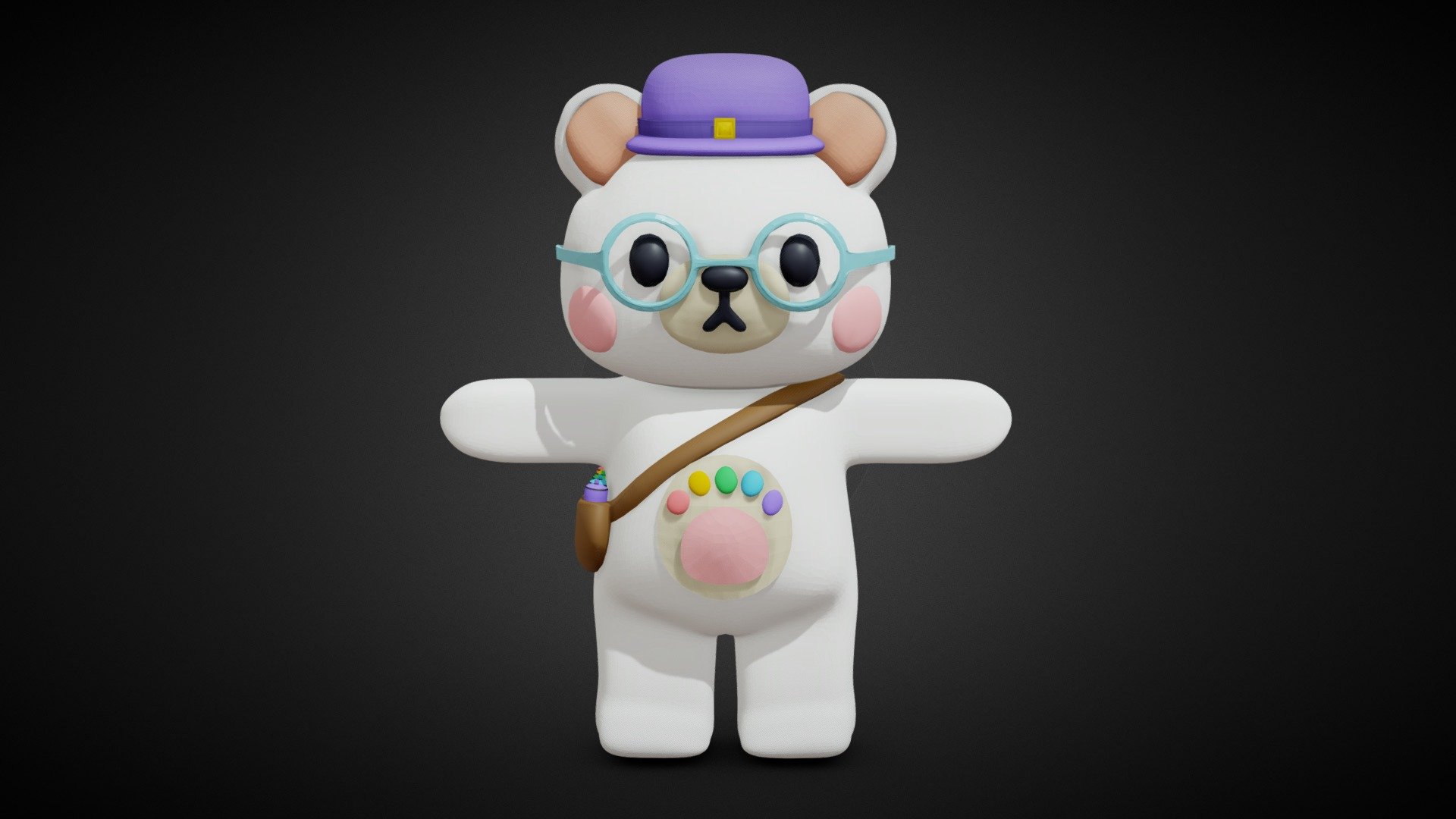 Cute painter bear character, cartoon, stylized - Cute Painter Bear - Buy Royalty Free 3D model by MiniSrRaptor 3d model