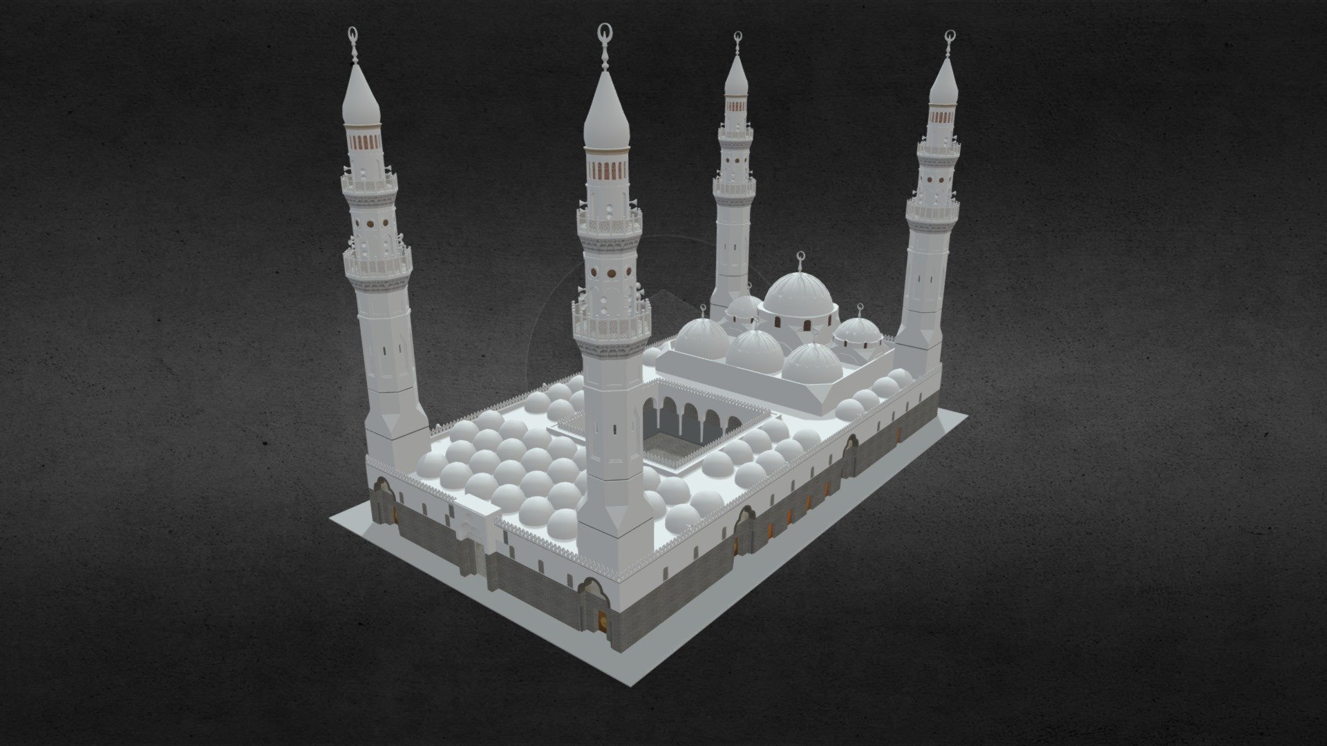 Quba Mosque Saudi Arabia 3D Model
Originally created with 3ds Max 2015 and rendered in Mental Ray.

Quba Mosque Saudi Arabia 3D Model Total Poly Counts:
Poly Count = 83373
Vertex Count = 89694

Model is placed to 0,0,0 scene coordinates.
Every part of the model named properly.
The model is Full UVW &amp; unwrapped.
Include 2 cameras and 3 light

https://nuralam3d.blogspot.com/2019/05/quba-mosque-saudi-arabia-3d-model.html - Quba Mosque Saudi Arabia 3D Model - 3D model by nuralam018 3d model
