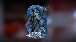 Celestial Dragonbinder woman, flute, 3dprint, photogrammetry, fantasy, dragon