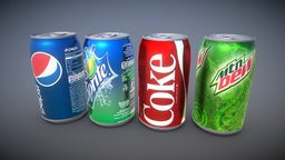 Soda Cans drink, prop, can, sprite, coke, beverage, soda, pepsi, dew, mountian, 3d, 3dsmax, texture