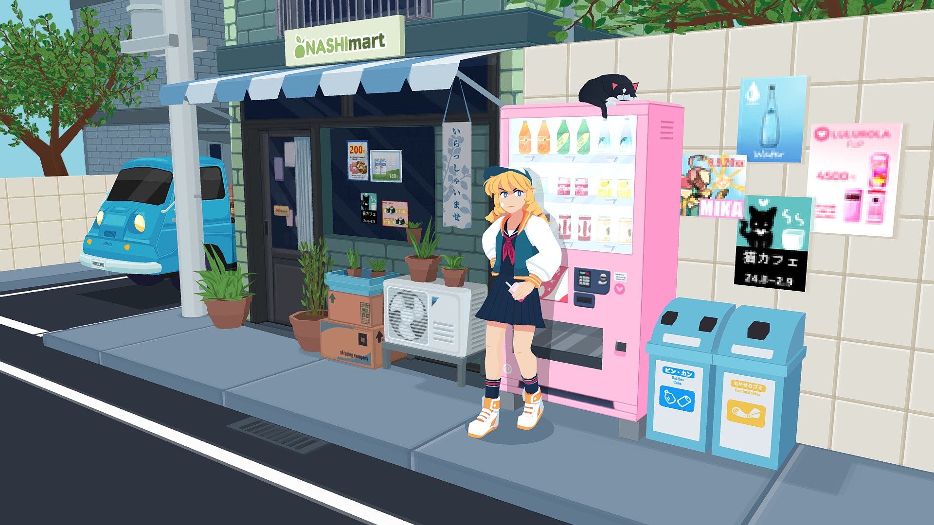 A little scene project I worked on for the month August! This is my OC, Yuuri. A delinquent girl taking a juice break.
The whole scene was a bit of practice with modeling props as well. Started from the vending machine and I just kept adding from there!

Music by r3tron - Juice Break - 3D model by Priichu 3d model