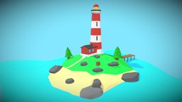 Lowpoly Lighthouse tower, storm, lighthouse, ocean, signal, port, nature, navigation, harbor, seaport, building, sea, light, boat