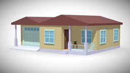 Lowpoly House with Garage wooden, style, small, prop, garage, styled, parking, yellow, minimalist, asset, art, lowpoly, low, house, wood, basic