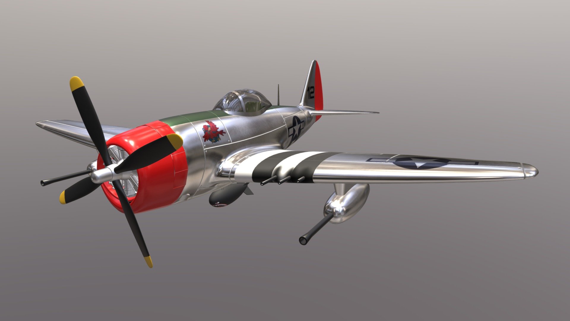 Mid-poly model, optimized for real-time - Stylized P47 Thunderbolt airplane - 3D model by Stellar_cell 3d model
