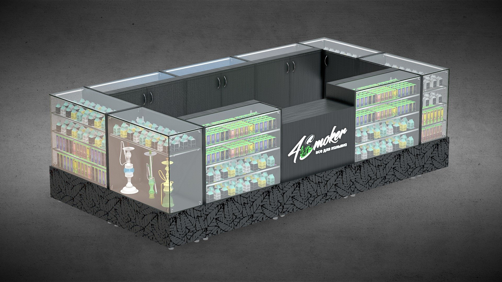 Tabacco mall kiosk - 4 smoke corner - Buy Royalty Free 3D model by 3DGrom (@dizartoren) 3d model