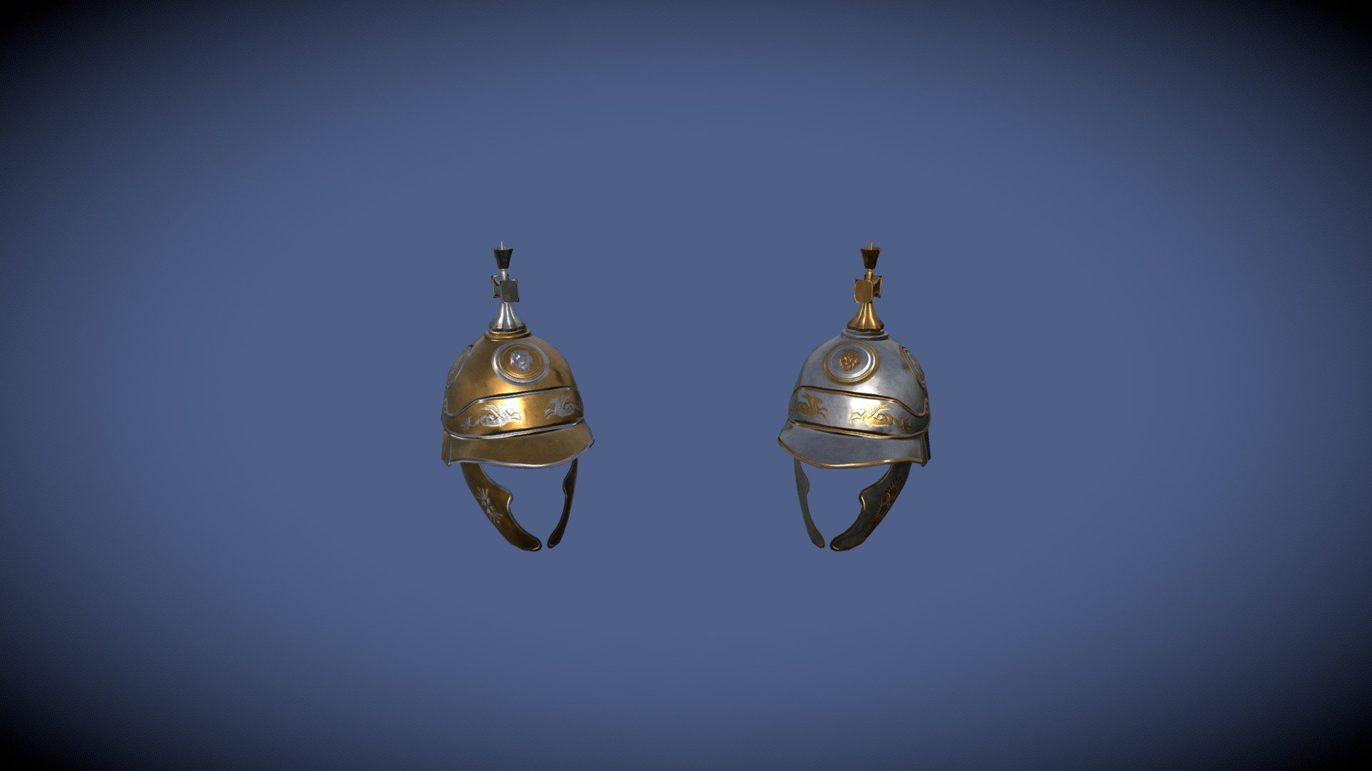 Helmet variations of the Konos group

Made for the RIR: Imperium Surrectum mod, for the game Rome Total War Remastered.

Made in Blender - 1070 vertices

The process consists of modelling a low poly version, from which a copy is made with a very high dense mesh where details are sculpted in, later baked onto its low poly counterpart.

The different colours are textured painted in - Konos Helmets - 3D model by João Paulo (@Grimbold) 3d model